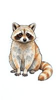 Cute raccoon with tan and brown fur sitting upright, isolated on white background. Suitable for children's designs, t-shirts, and clipart.