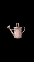 Vintage rustic watercolor watering can in dusty pink with patina details, isolated on transparent background, ready for stickers, t-shirt design, and print on demand.