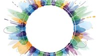 Colorful watercolor splash frame with vibrant rainbow hues surrounding white circular space for text or design elements on transparent background.