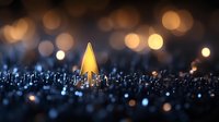 Glowing golden arrow cursor on dark textured surface with bokeh lights and shallow depth of field creating magical technological atmosphere.