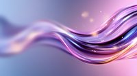 Flowing abstract waves in purple and pink tones with glowing light effects and smooth curved lines create dynamic motion against soft gradient background.