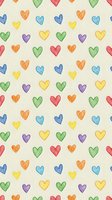 Colorful hand-drawn hearts seamless pattern on cream background. Rainbow love symbols in watercolor style for romantic designs, wrapping paper, textiles.