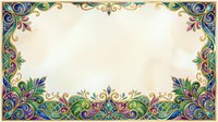 Ornate decorative frame with intricate floral scrollwork in blue, green, and gold tones on cream background, isolated and ready for design use.