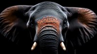Majestic African elephant with spread ears and tusks against black background, wildlife photography showcasing natural power and grace in stunning detail.