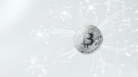 Digital cryptocurrency coin with network connections and data streams on light background for fintech and blockchain technology concepts.