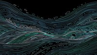 Abstract flowing lines create dynamic wave patterns in teal and black colors for modern digital art and contemporary design projects.