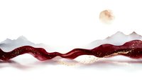 Flowing red wine waves with golden sparkles against white mountains and full moon backdrop create elegant abstract composition for luxury beverage marketing.