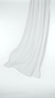 Flowing white sheer fabric draped elegantly against a light background, showcasing soft folds and translucent texture for fashion and design.
