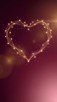 Golden geometric heart made of connected lines and glowing dots on warm burgundy gradient background for romantic designs and Valentine's Day projects.