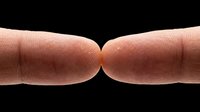 Two human fingertips touching tip-to-tip on transparent background, ready for design use in healthcare, medical education, contact, connection, and print-on-demand applications.