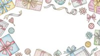 Festive gift boxes and ribbons frame with copy space for holiday greeting cards, invitations and seasonal marketing materials.