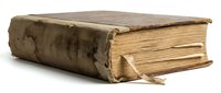 Antique leather-bound book with aged pages and worn cloth cover, suitable for historical, educational, library, and vintage design projects.