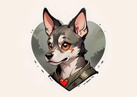 Cute cartoon portrait of a gray wolf or husky dog character with orange eyes in heart-shaped frame, perfect for gaming avatars, mascot designs or valentine themed illustrations.