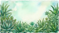Watercolor succulent plants frame with soft green tones creating natural border on textured paper background for botanical designs and organic branding projects.