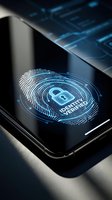 Smartphone displaying glowing blue fingerprint scanner with identity verified message on screen, biometric security authentication technology concept.