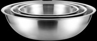 Stainless steel mixing bowls set isolated on transparent background, ready for clipart, print-on-demand, sublimation, t-shirt design, and kitchen product mockups.