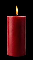 Burning red pillar candle with glowing flame isolated on transparent background, ready for t-shirts, stickers, clipart, print-on-demand and sublimation designs.