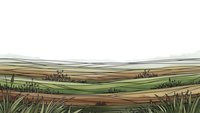 Rolling hills countryside landscape with flowing grass fields and natural vegetation in earth tones for rural farming agricultural design projects.