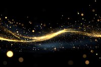 Magical golden light wave with sparkling particles and bokeh effects on dark background, creating elegant festive atmosphere for luxury designs.