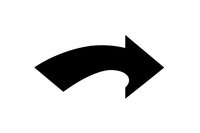 Black curved arrow pointing right on white background, isolated graphic element for navigation, direction indication, or user interface design.