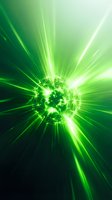 Green energy burst with radial light beams and glowing center creating dynamic motion effect for technology and science backgrounds.