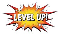 Comic book style level up explosion burst with dynamic orange and yellow colors on white background for gaming and achievement designs.