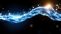 Dynamic blue water wave with glowing light effects and particles flowing against dark background, creating magical energy motion effect for abstract designs.