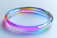 Iridescent glass ring with rainbow reflections and holographic effects on light background, modern minimalist design element for creative projects.