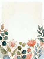 Watercolor floral frame with pink flowers and green leaves on light background, gold line art accents, copy space for text or design.