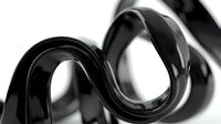Black glossy ribbons flowing in elegant curves creating abstract waves on white background for luxury branding and sophisticated design projects.