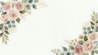 Soft pink roses and green foliage arranged in corners on cream background, isolated design element suitable for wedding invitations, greeting cards, and decorative projects.
