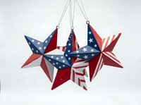 Patriotic star ornaments with American flag colors and stars, isolated on white background, ready for holiday decorations, greeting cards, and festive design projects.