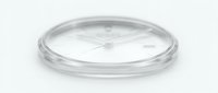 Clear glass petri dish with lid on white background, laboratory equipment for scientific research and medical testing in sterile environment.