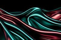 Luxurious flowing silk fabric in turquoise and burgundy colors creating abstract waves and curves against dark background, elegant textile motion captured in studio.