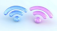 Glossy blue and pink wifi symbols on light background, modern minimal design for technology and connectivity concepts in social media marketing.