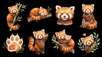 Cute red pandas in various playful poses isolated on transparent background, ready for t-shirt designs, stickers, clipart, sublimation and print-on-demand products.