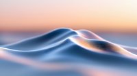Abstract smooth blue waves with soft gradient orange and pink sunset sky background creating serene minimalist landscape.