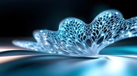 Ethereal glowing dandelion seed macro in blue tones against dark background shows delicate natural patterns and textures creating dreamy atmospheric composition.