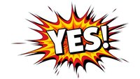 Comic book style explosion burst with YES text in bold letters surrounded by dynamic red yellow orange rays and spikes for pop art designs.