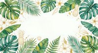 Tropical leaves frame with monstera, palm fronds and exotic flowers on cream background for summer designs, invitations and botanical decorations.