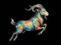 Ornate goat with colorful swirling patterns and decorative details, isolated on transparent background. Ready for t-shirts, stickers, clipart, sublimation, and print-on-demand designs.