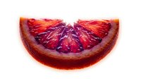 Sliced blood orange or grapefruit half with vibrant red and pink flesh, isolated on white background for culinary, food styling, and beverage design projects.