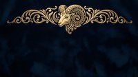 Ornate golden baroque decorative element with scrolling flourishes and classical motifs on dark textured background, suitable for luxury branding and elegant design projects.