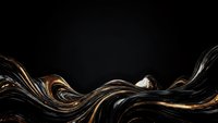 Flowing liquid metal waves with golden highlights creating dynamic abstract patterns on dark background for modern design projects.