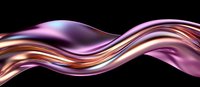 Elegant flowing waves in metallic pink, purple and copper tones create dynamic motion against black background, suitable for luxury branding and abstract design projects.
