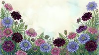 Watercolor floral border with purple, pink, and dark burgundy wildflowers on a soft cream background, perfect for cards and invitations.
