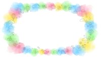 Colorful watercolor frame with hand-drawn doodle icons on white background. Isolated border design for greeting cards, invitations and creative projects.