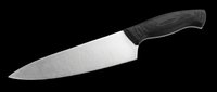 Chef knife with black handle isolated on transparent background, ready for kitchen, culinary, restaurant, sticker, print on demand, and t-shirt design use.