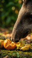 Domestic pig snout close-up eating pumpkins and corn in autumn farm setting with warm sunlight and blurred natural background.