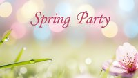 Spring party celebration background with pink cherry blossom flower and green stem against soft bokeh lights for seasonal event invitations and festive designs.